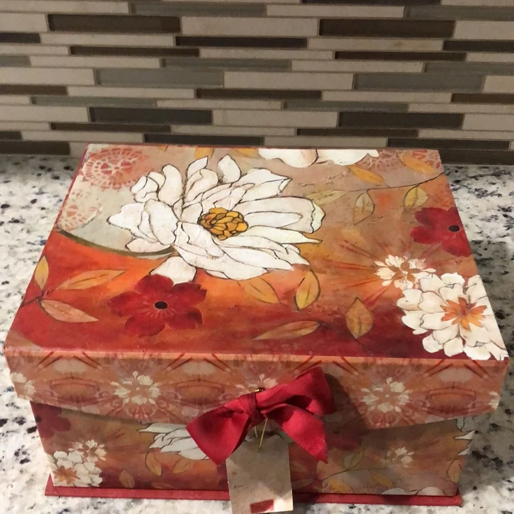 Beautiful Floral Orange Red White Decorative Storage Home Decor Gift Box Keepsak